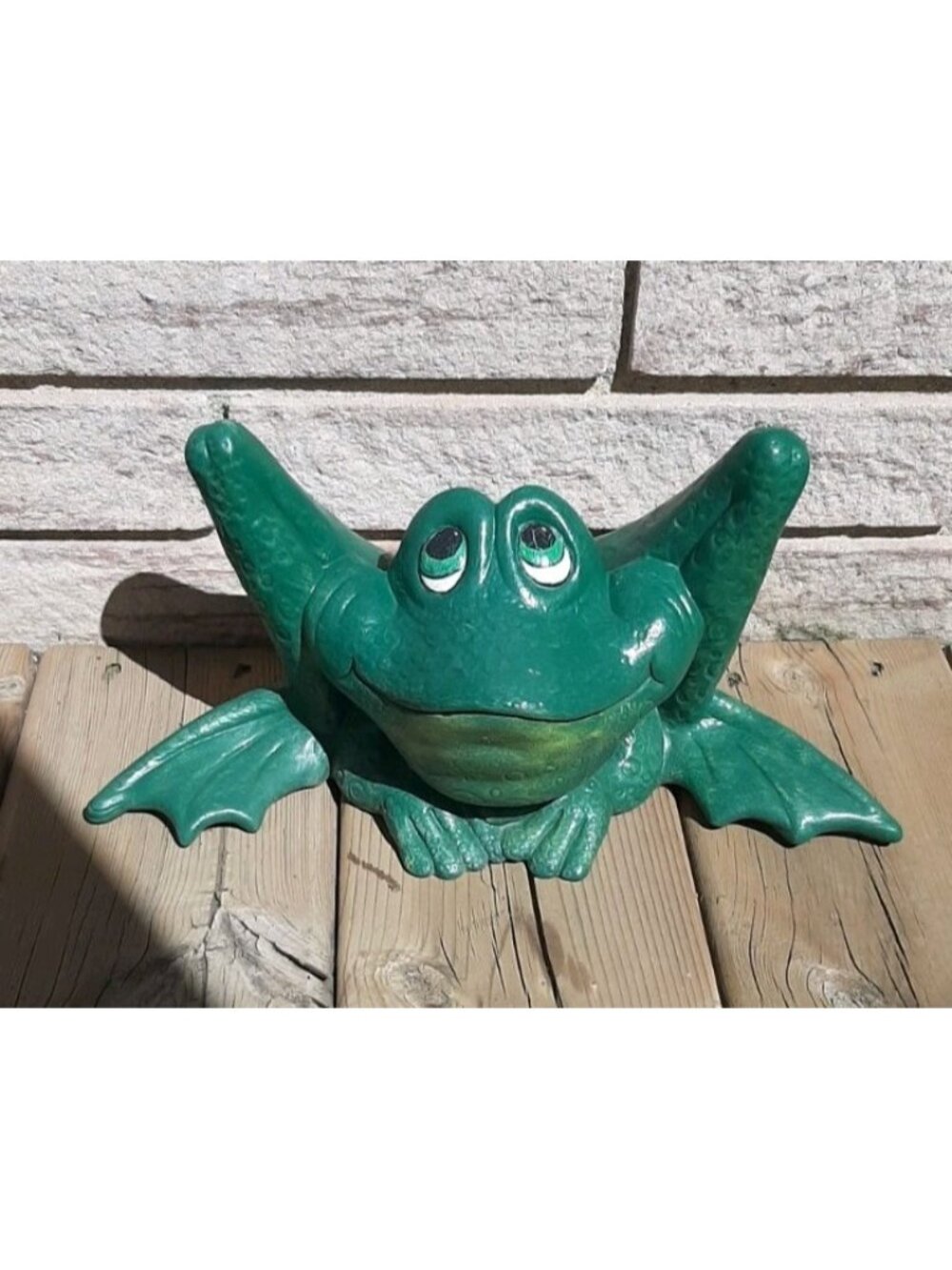 Vintage Large Whimsical Sitting Frog Figurine Ceramic Hand Painted Garden Decor